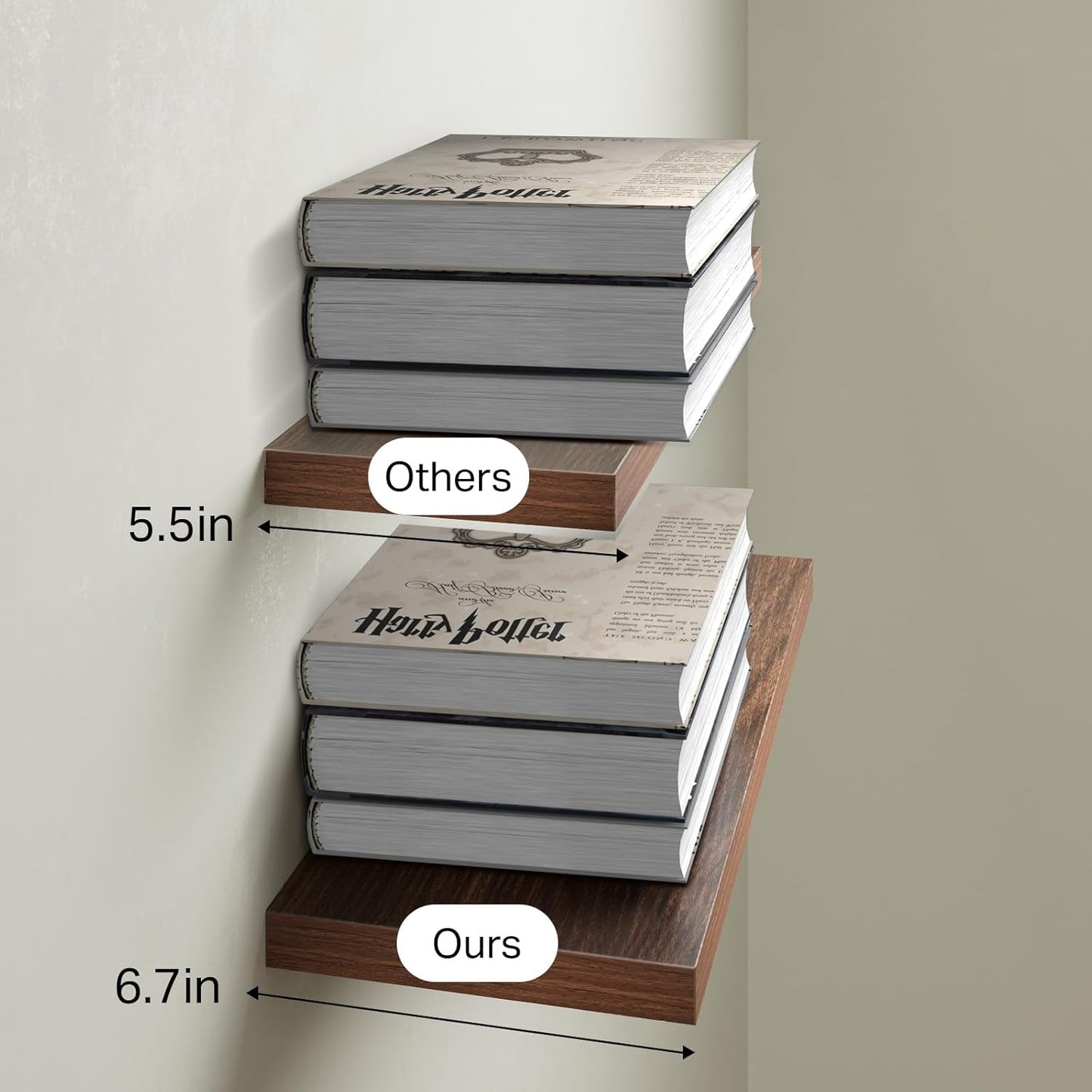 BAYKA Rustic Brown Floating Shelves 22.5in, Set of 2, Wall Mount Wood Shelf | Easy Install, 22lbs Max Load, Hidden Bracket, for Bathroom Bedroom Living Room or Kitchen, Hanging Shelf Book Decor Storage