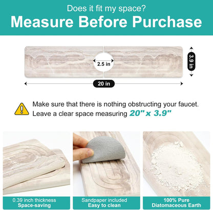 Fast Dry Stone Faucet Mat for Bathroom Sink Kitchen Counter Marble Trays | Small Diatomite Sink Splash Guard White Absorbent Tray Counter Quick Drying Stone Kitchen Diatomaceous Earth Around Faucet
