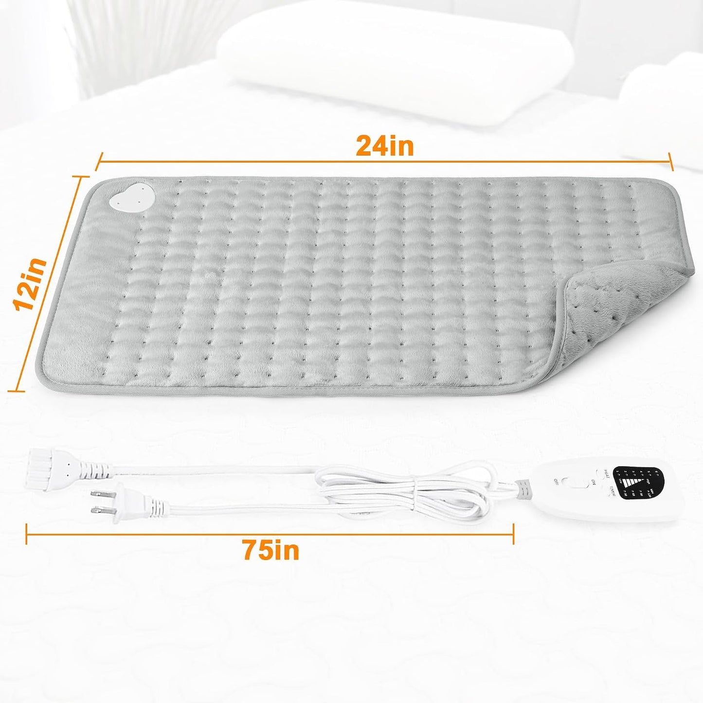 Heating Pad,Heated Blanket,Heating Pad for Back Neck,Grey,24x12 Inch | Electric Heating Pad,Dry/Moist Heat Heating Pads,Heating Pads for Shoulder,Abdomen,Heat Pad for Women Men,Birthday Gift