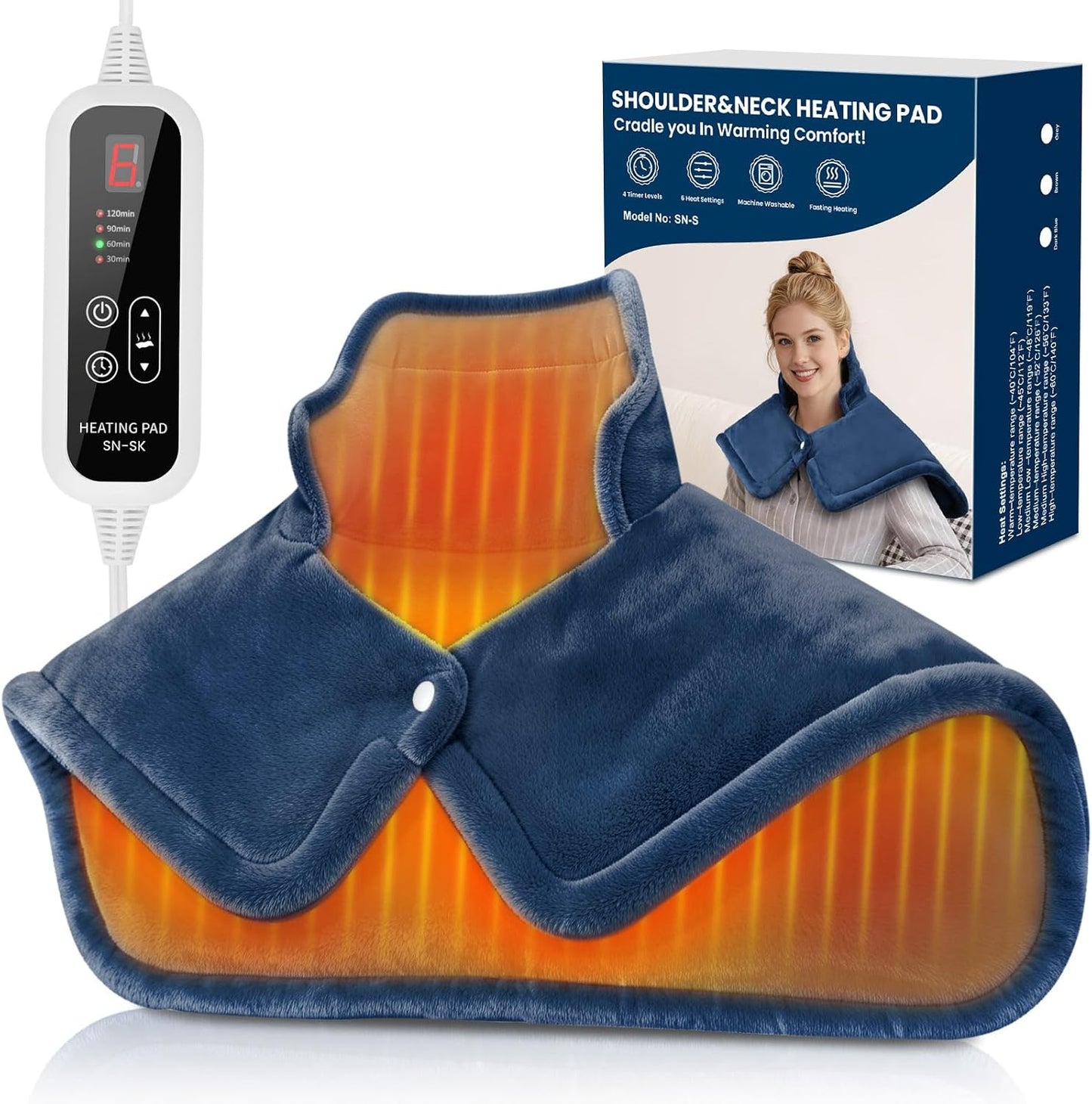 Heating Pads for Neck and Shoulders and Back, Neck Heating Pad with 6 Heat Options 4 Auto-Off Timer, Gifts for Mom Women Christmas Birthday
