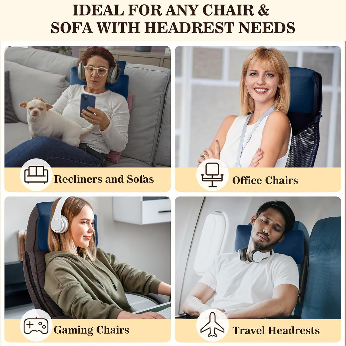 Recliner Headrest Pillow, Adjustable Comfort Neck & Head Support Pillow