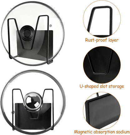 2 Pcs Magnetic Pot Lid Holder,Strong Magnetic Stainless Steel Pot Lid Organizer, Refrigerator Mount Movable Kitchen Storage Rack for Cutting Board, Baking Tray and Pan Covers