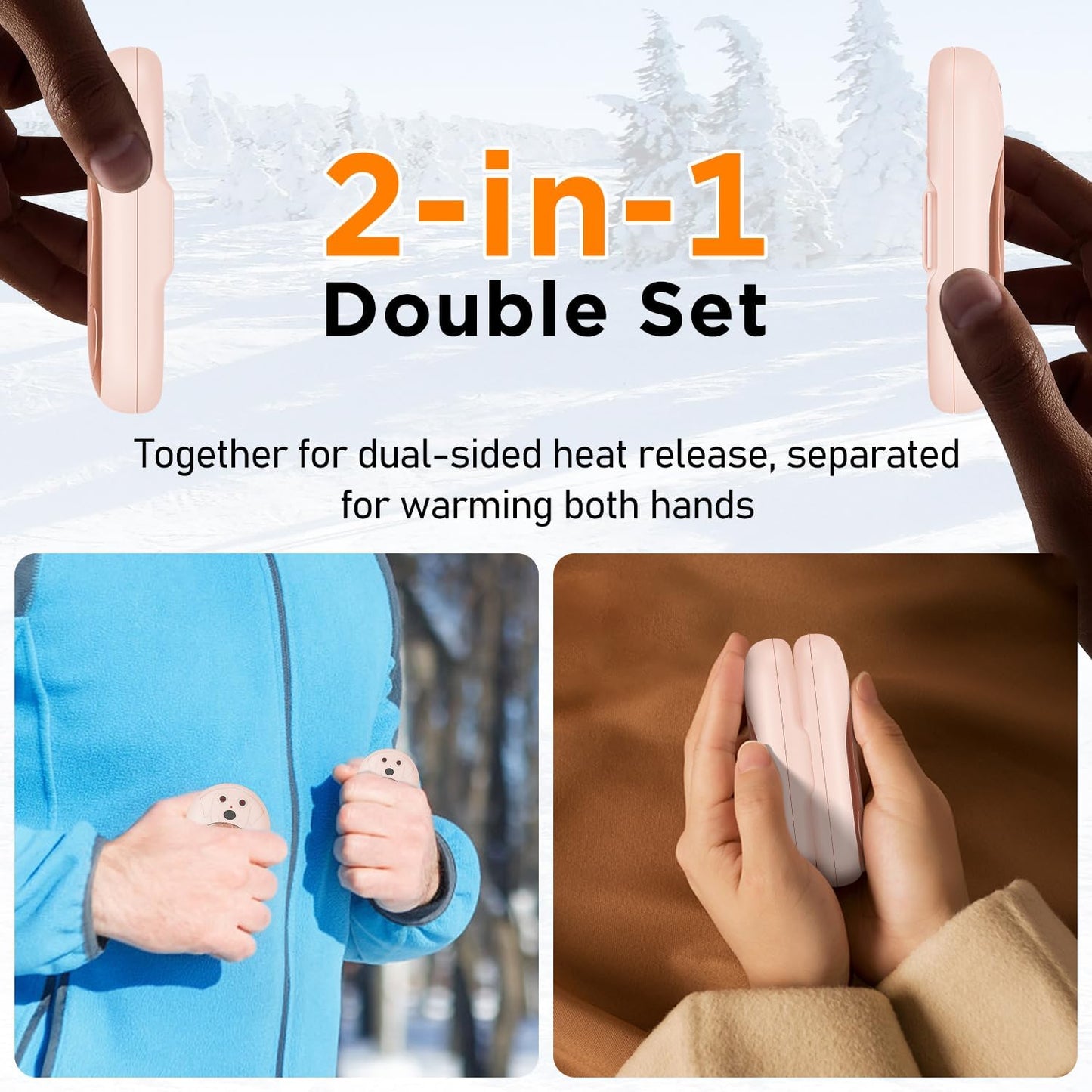 AI Hand Warmers Rechargeable 2 Pack, 6000mAh Electric Pocket Heater with 20H Heating, 3 Levels, Snap-On 2-in-1 Design, Winter Gift for Men & Women, Hiking, Hunting, Outdoor