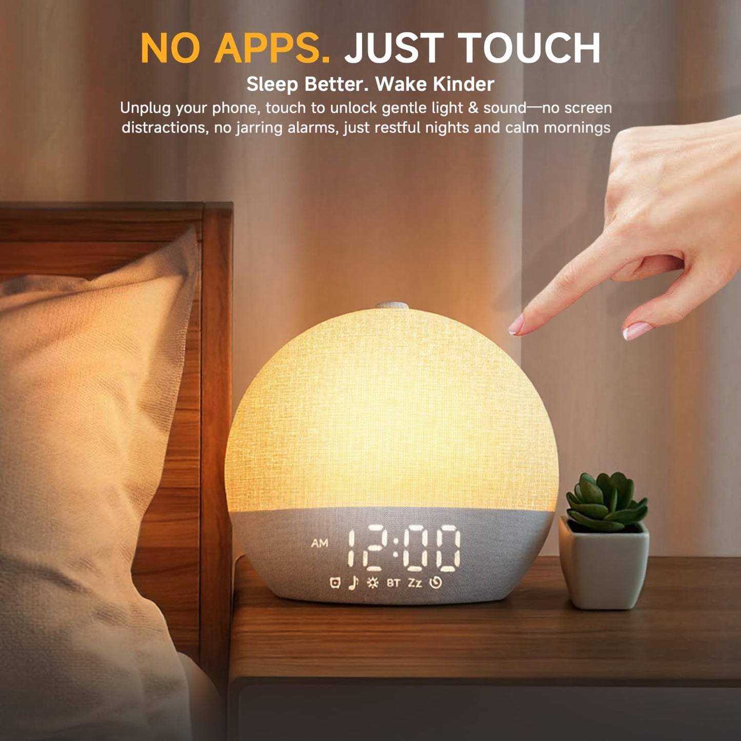 Geuuap Sunrise Alarm Clock White Noise Machine with Bluetooth Speaker,Khaki | 30 Soothing Sounds, 17 Dimmable lights, Simulated Sunrise, Backup Battery Memory, Auto-off Sleep Timer, Screen-Free Design