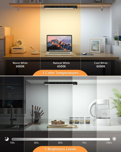 WILLED Under Cabinet & Closet Lights, Motion Sensor, Rechargeable, Magnetic, 3 Color Temps, Dimmable LED Light Bar for Indoor Kitchen Counter (4 Pack, White)