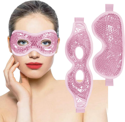 Cooling Gel Eye Mask with Eye Holes, 2 PCS Cold Eye Packs for Puffiness & Swelling, Reusable Hot Cold Compress Heat Ice Gel Pack, Purple and Pink