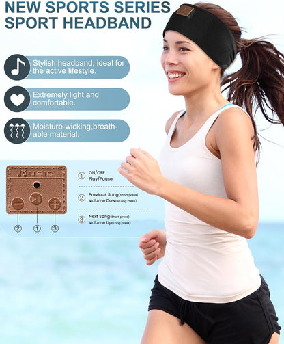 2-Pack Sleeping Headphones, Headband Headphones with Thin Speakers | Wireless Bluetooth Headband for Running Sports Workouts Yoga Travel Meditation Gift for Men Women - Black&Grey