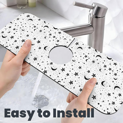 Aquamarine Blue Mexican Tiles Faucet Splash Guard Mat for Kitchen Sink 15x5.5" - Colors B