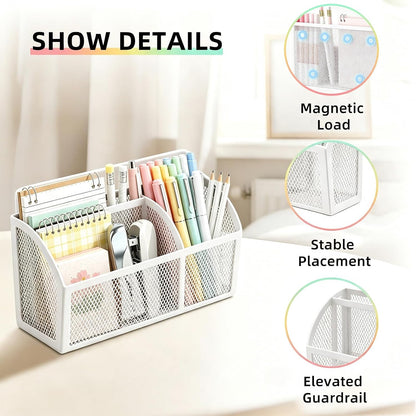 Magnetic Pencil Holder, Magnetic Organizer for Locker Accessories, Black | Mesh Marker Holder with Strong Magnets and 3 Compartments for Whiteboards Refrigerators and Magnetic Lockers