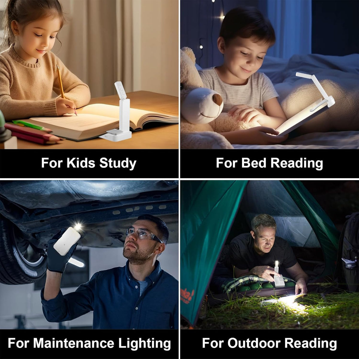 NEWZCLA【2 Pack】Rechargeable Book Light for Reading in Bed,Foldable Clip-On Reading Light,Lightweight 3 Color Amber Eye Care & Stepless Dimming,80H Lasting LED Lamp Gifts for Book Lovers,Travel/2*Black