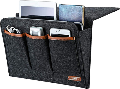 Zafit Bedside Caddy, Large Size Bedside Storage Organizer Bedside Organizer Caddy for Magazine Remotes Phone (13.4'' x 18.1'' Plus Size, Dark Grey)
