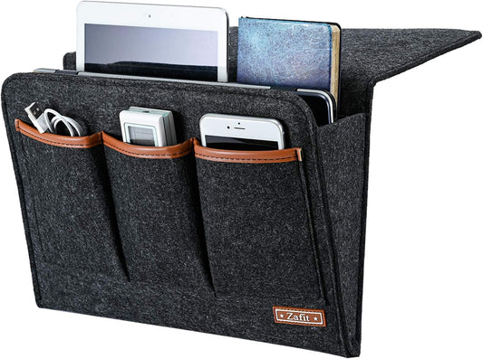 Zafit Bedside Caddy, Large Size Bedside Storage Organizer Bedside Organizer Caddy for Magazine Remotes Phone (13.4'' x 18.1'' Plus Size, Dark Grey)