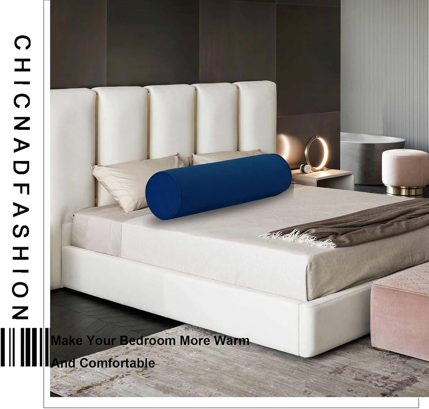 Cylinder Round Memory Foam Support Pillows Cervical Neck Roll Pillow with Pillowcase Soft, Comfortable and Breathable for Sleeping, Chair, Car, Sofa，Travel (Navy Blue, 18X6)