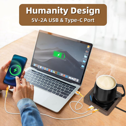 Coffee Mug Warmer with 2 USB Charging Ports: Auto Shut-Off Candle Wax Warmer - Heated Beverage Coffee Accessories for Home Office Desk - U1 Black