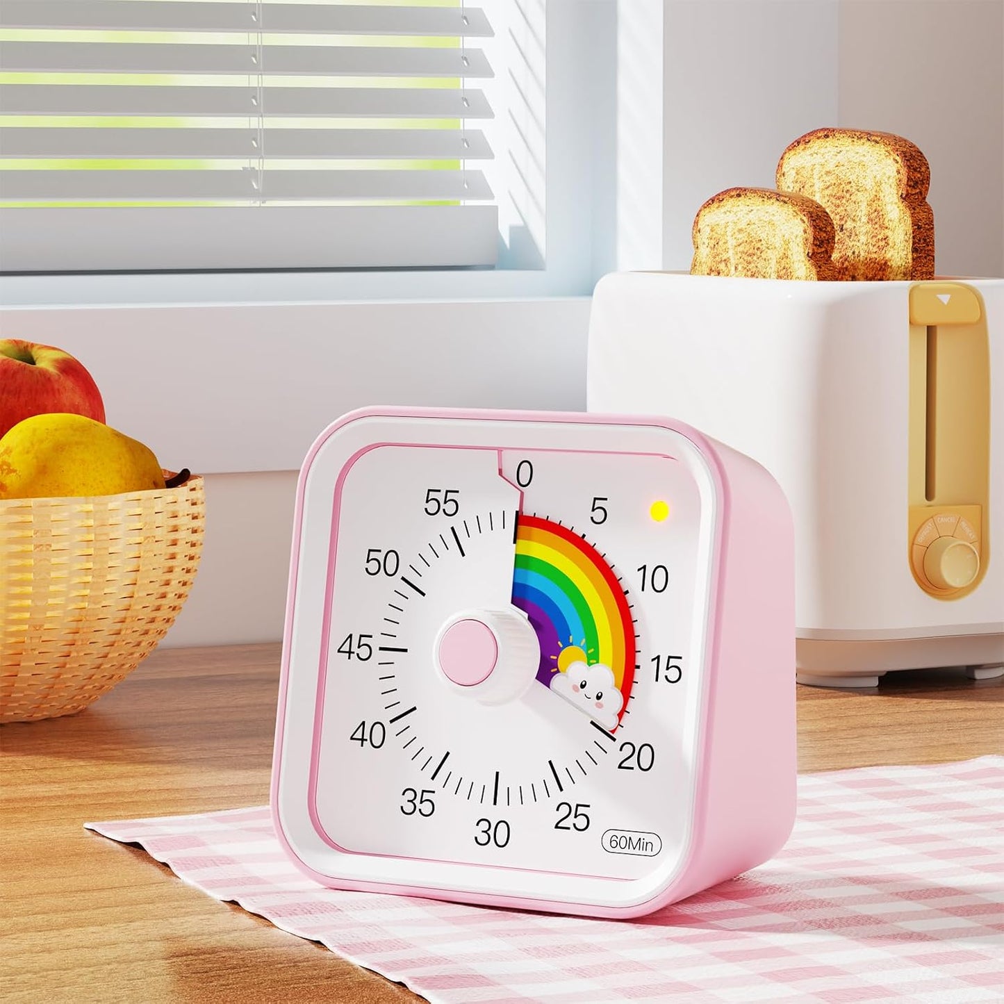 Visual Timer for Kids, Countdown Timer with Pause Function, White | Timer for Kitchen Cooking, Classroom, Study, Toddler, ADHD, Cute Timer Clock, Alarm 3 Volume Levels, Light Indicator