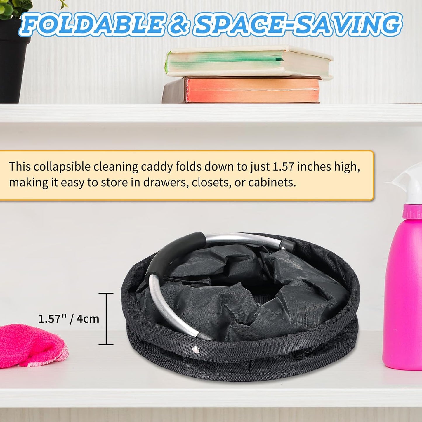 17L Cleaning Caddy with Handle & 6 Pockets, Foldable Cleaning Supply | Portable Shower Caddy, 600D Oxford Fabric Storage Basket for Home, Camping, Gardening, Bathroom
