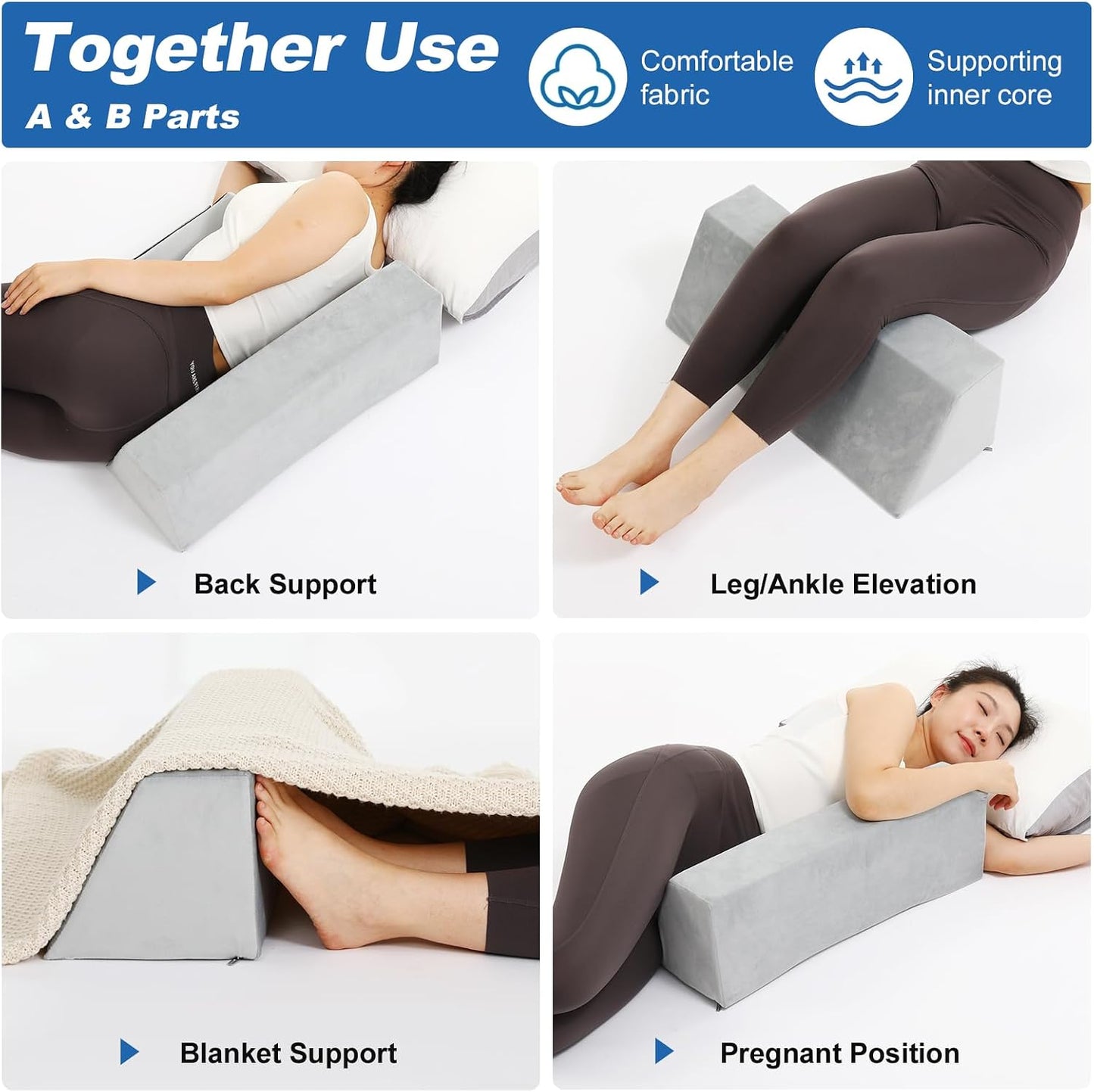 Positioning Wedge Pillow Side Sleeping Belt Connection, Limit Width Adjustable Bed Wedges Body Positioners for Back Pain Relief, Back Positioning Wedge for After Surgery, Anti Snoring, Back Support