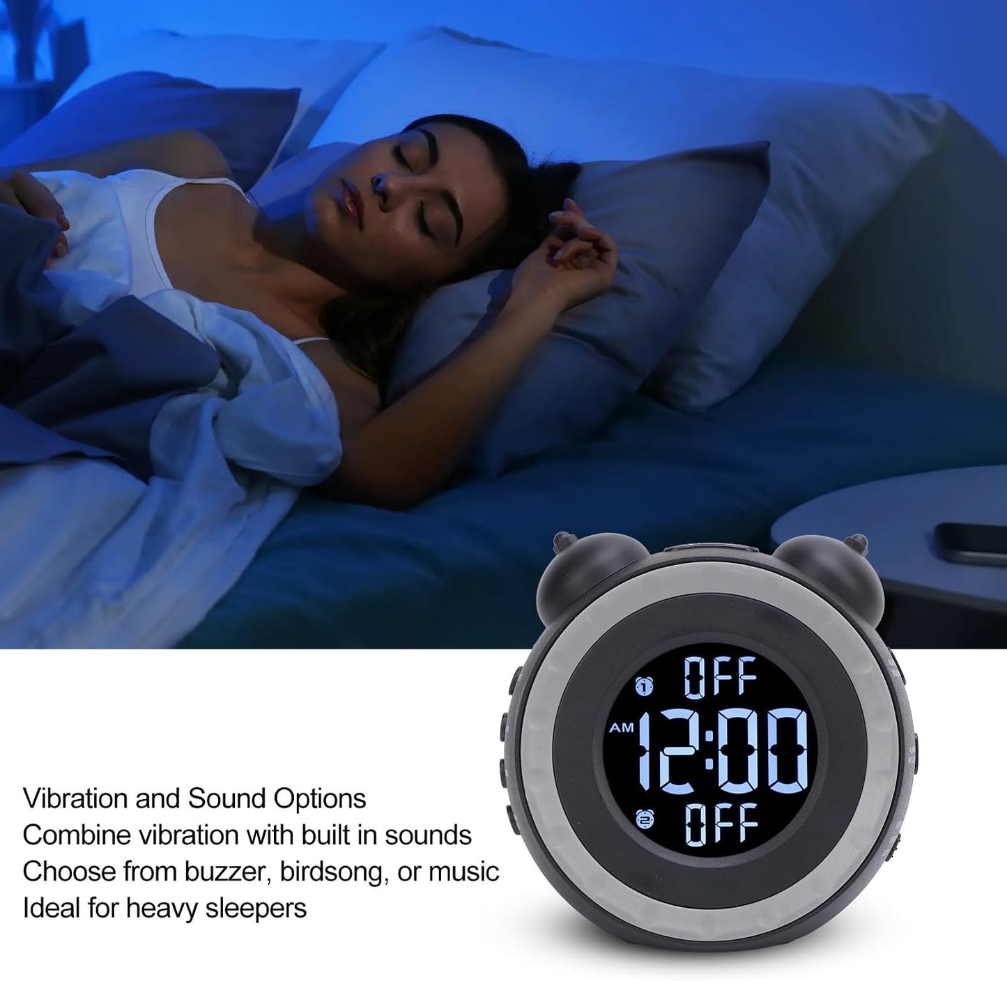 Asixxsix Alarm Clock with Bed Shaker, Adjustable Volume Vibrating Alarm Clock for Heavy Sleepers, Bed Shaking Alarm Clock with Corded Vibrator, Bedside Clock for Bedrooms, Adult,