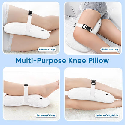 Knee Pillow with Adjustable Securing Strap for Side Sleepers | Fully Supports Knees & Thighs, Leg Support with Soft Strap, Aligns Spine, For Side Sleeping Between Legs, Orthopedic Relief