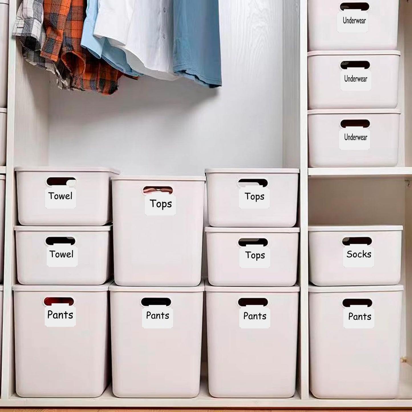 20 Basket Labels Clip On, Reusable Labels for Storage Bins, Removable Chalk Labels for Containers, Kitchen Closet Baskets and Storage Basket Holders with 2 White Chalk Markers