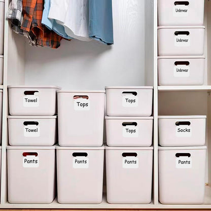 20 Basket Labels Clip On, Reusable Labels for Storage Bins, Removable Chalk Labels for Containers, Kitchen Closet Baskets and Storage Basket Holders with 2 White Chalk Markers