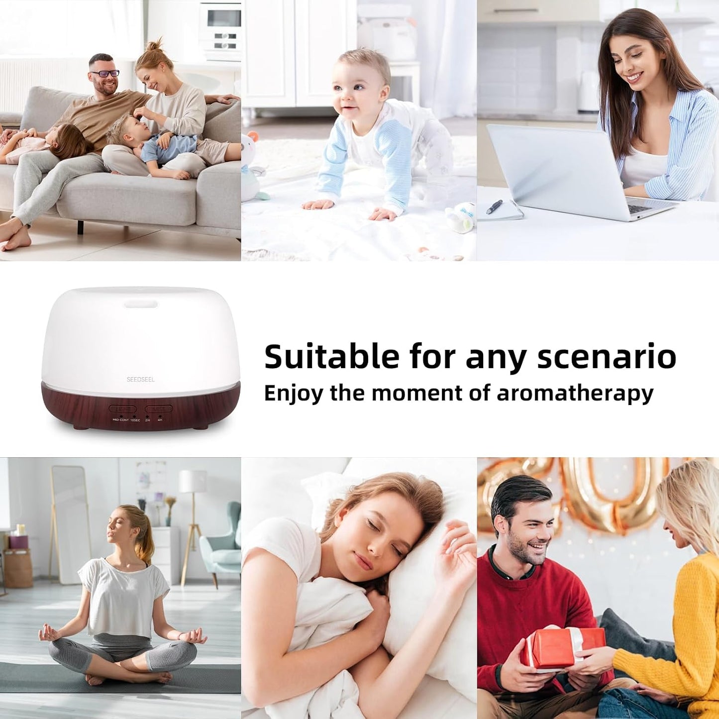 SEEDSEEL 300ML Essential Oil Diffuser with 7-Color LED Lights and Remote Control, Modern Minimalist Design, High-Efficiency Ultrasonic Mist Aromatherapy Diffuser for Home