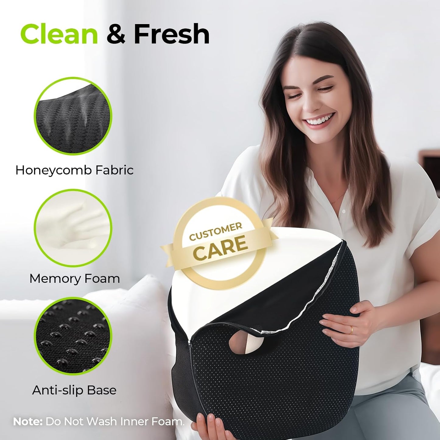 AUVON Innovative Donut Pillow Hemorrhoid Scientific Hole & Tailbone Cut | Orthopedic Pain Relief Donut Seat Cushion for Tailbone, Sciatica, Postpartum Pregnancy, After Surgery Sitting Relief