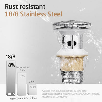 KES All Metal Bathroom Sink Drain with Strainer Basket Hair Catcher Anti Clog Pop Up Drain Stopper for Lavatory Vanity Vessel Sink with Overflow, Rustproof 18/8 Stainless Steel Matte Black S2013A-BK