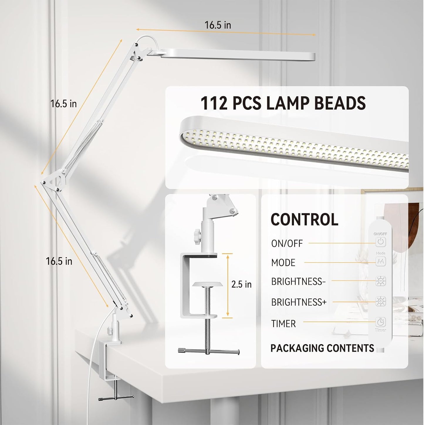 SKYLEO Desk Lamp for Home Office, Eye Comfortable LED Desk Light for Long Hours, Adjustable Swing Arm with Memory Function, Black
