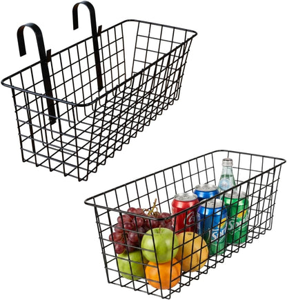 2 Pack Metal Hanging Bedside Basket for Bunk Beds & Collage Dorms - Cabinet Wire Organizer for Storage, Multi-Use Large Organizing Caddy for Bedroom, Office (Black/Large)