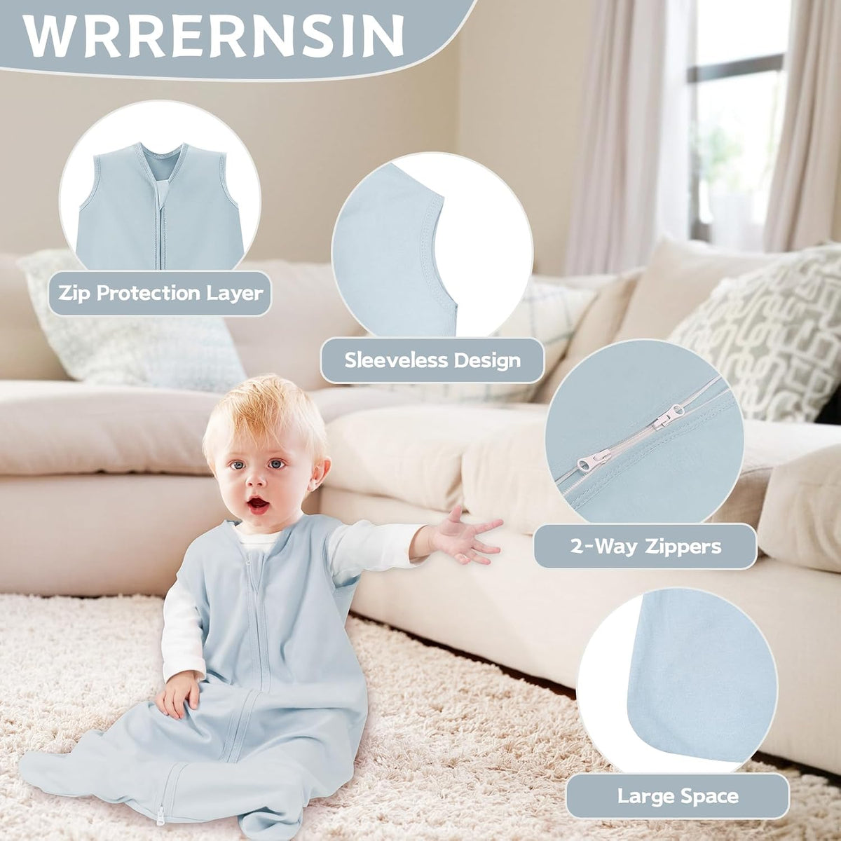 Baby Sleep Sack 0-6 Months, 100% Cotton Wearable Blanket, 0.5 Tog, 3 Pack