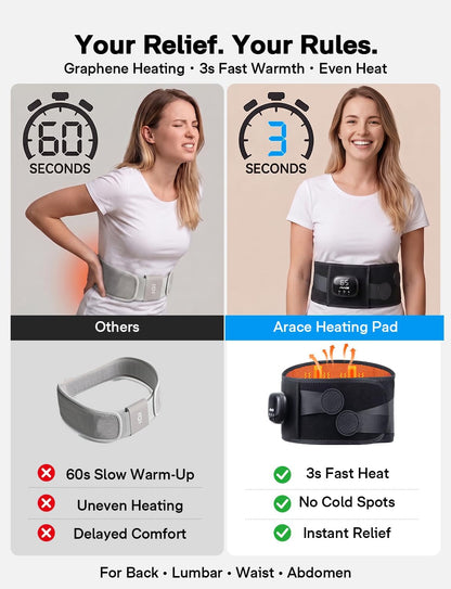 Cordless Heating Pad for Back, Graphene 5 Massage Mode Warmth Rechargeable Heated Waist Belt for Back Pain Relief, 3 Heat Level 30-Min Auto-Off 35dB No Noise, Gifts for Women Men Senior