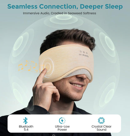LC-dolida Sleep Masks with Bluetooth Headphones, Soft Seaweed Fiber Cotton Bluetooth Sleep Mask, Total Blackout Fully Wrapped Sleep Mask for Side Sleepers, Travel Meditation Gift, Green