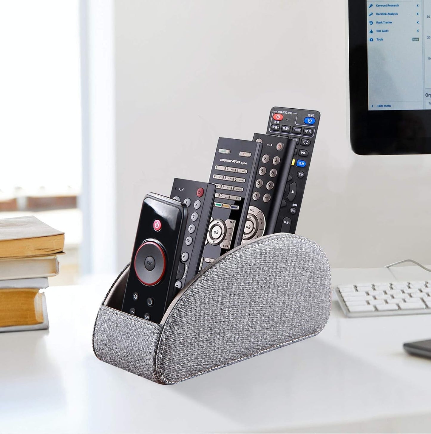Pu Leather TV Remote Control Holder with 5 Compartments,Remote Caddy/Tray | Bedside Table Desk Storage Box/Organizer for Pen,DVD,Blu-Ray,Media Player,Heater Controller,Cosmetics,Glasses,Office Supplies