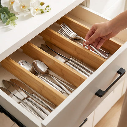Utoplike 4 Pcs Bamboo Kitchen Drawer Dividers, Large Drawers Organizers | Adjustable Spring Loaded Expandable Organization, Works in Dresser, Bathroom, Bedroom, Office, Fit 17.8"-20.6" Drawer, 2.4"H