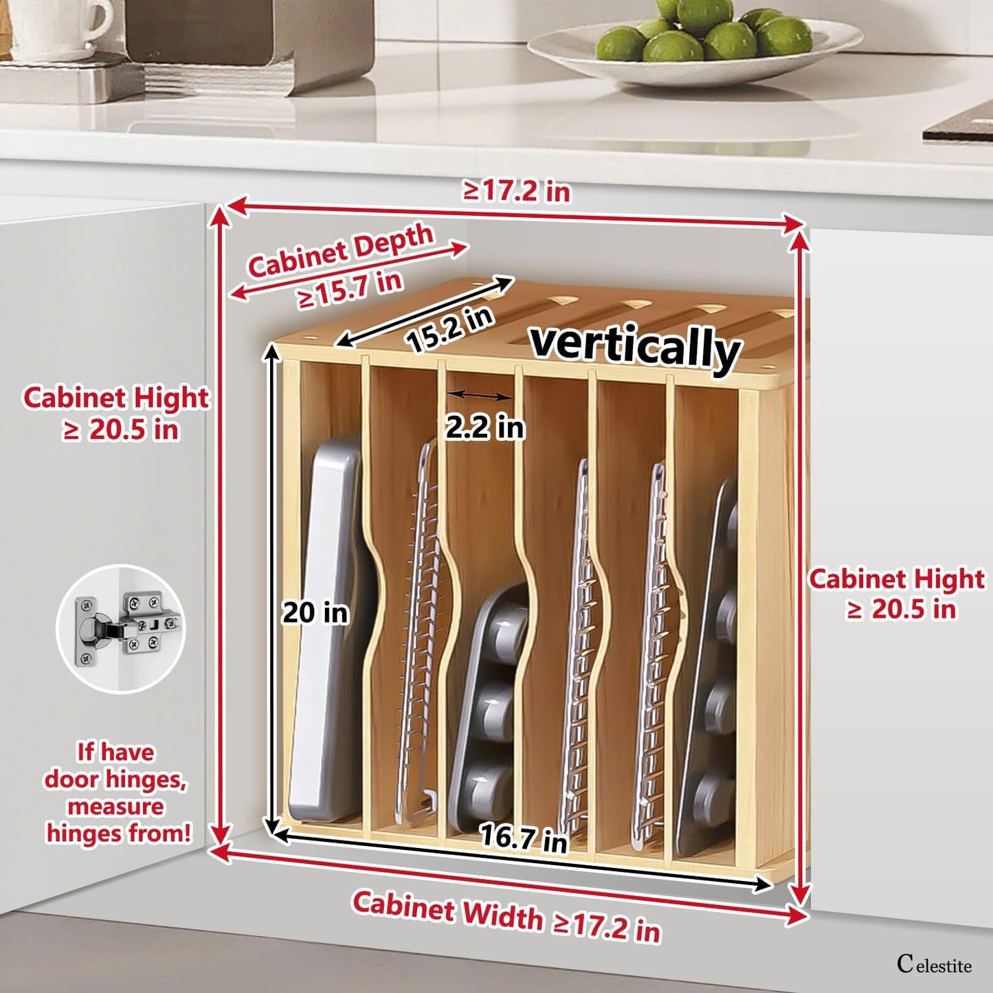 celestite Wooden Baking Sheet Organizer for Cabinet Baking Tray Organizer Cookie Sheet Organizer for Cabinet Kitchen Storage Organization Accessories