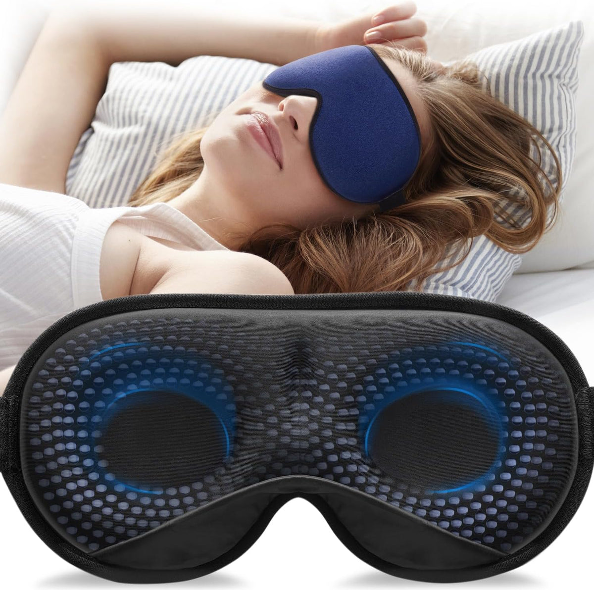 YFONG Weighted Sleep Mask for Women Men, 3D Light Blocking Eye Mask, Black