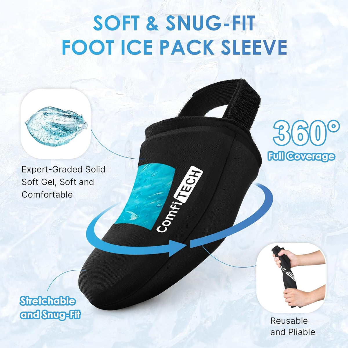 ComfiTECH Foot & Toe Ice Sleeve, Stretchable Straps Cold Gel Socks, 2 Packs