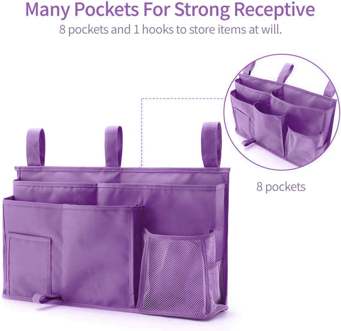 Bseash Bunk Bed Organizer, Bedside Caddy Hanging Bed Organizer Storage Bag 8 Pockets, for College Dorm Rooms Bed, Hospital Bed, Baby Bed Rails, 600D Oxford Cloth