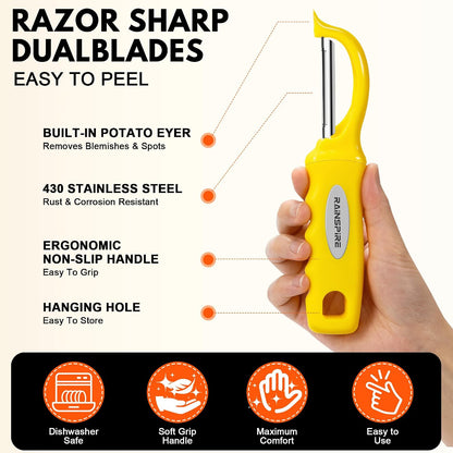 Rainspire Vegetable Peeler Potato Peelers for Kitchen, Sharp Stainless Steel Blades Veggie, Comfortable Handle Fruit Peeler, Carrot Peeler Apple Peeler Dishwasher Safe Black, 1-Pack