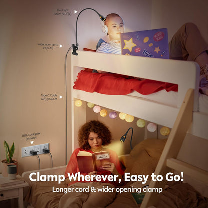 acegoo Minimalist Clip On Reading Light, Head Switch Headboard Book Lamp