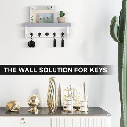 Key and Mail Holder Wall Mount, Mail Organizer with 5 Key Hooks | Key Holder with Shelf, Key Holder for Coat, Dog Leash, Home Decor Rack, Entry Way Organizer