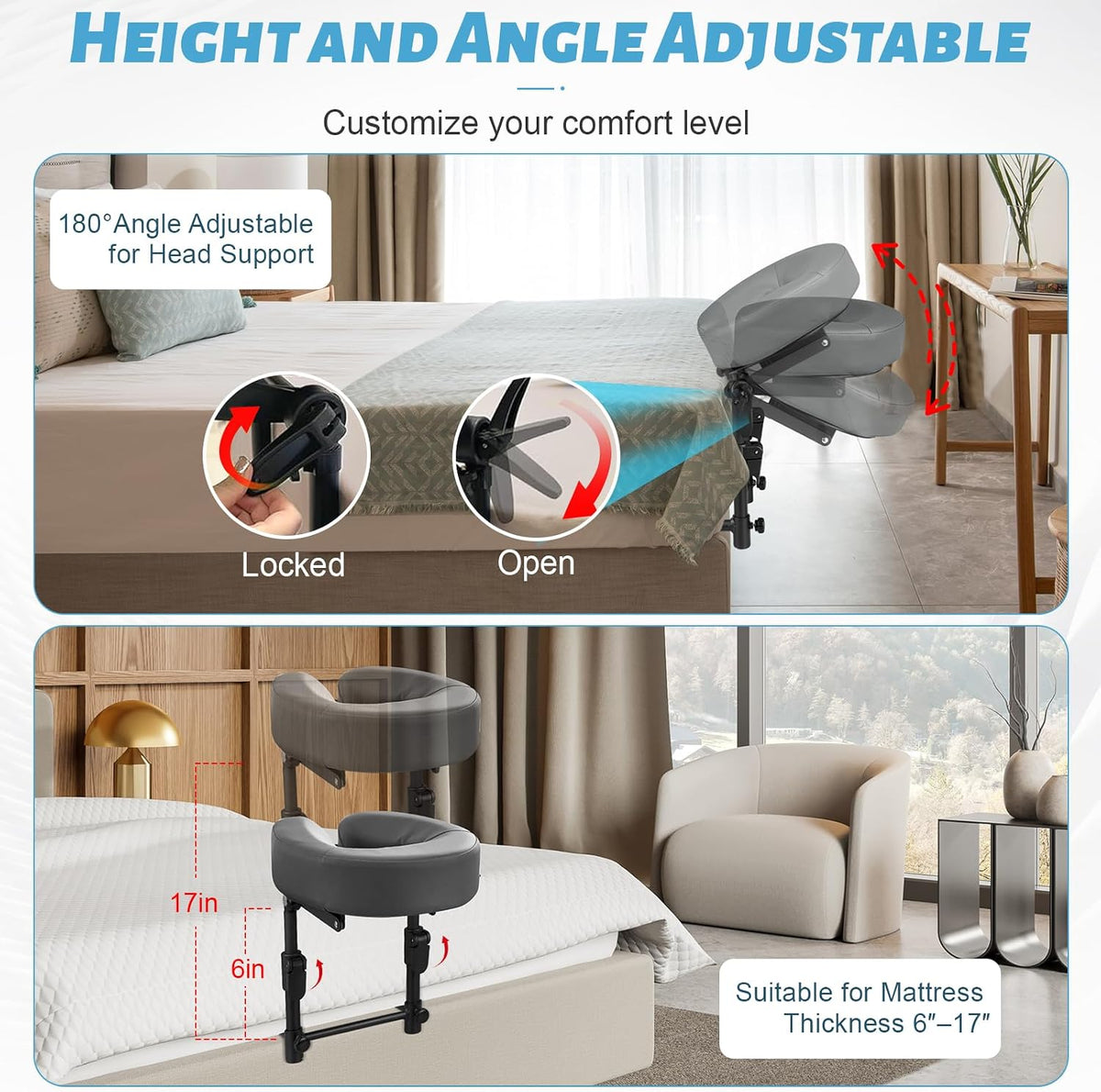 Massage Headrest for Bed, Head Holder & Face Cradle with Face Down Pillow