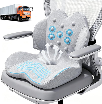 Memory Foam Seat Cushion with Lumbar Support for Sciatica & Tailbone Pain Relief, Fit Office Chair, Wheelchair, Car Seat, Airplane, Long Sitting Workers & Drivers (Gray)