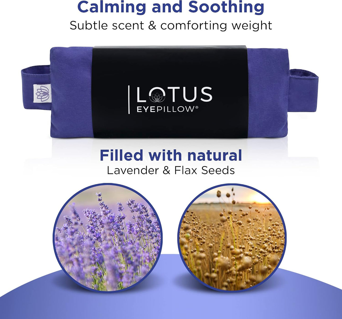 Lotus Lavender Eye Pillow - Weighted Mask for Yoga & Sleep | NOLAVA Sleep & Wellbeing App included; warm or cool headache relief; organic cotton, lavender-flaxseed fill.