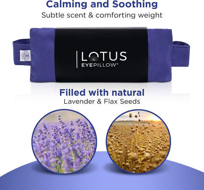 Lotus Lavender Eye Pillow - Weighted Mask for Yoga & Sleep | NOLAVA Sleep & Wellbeing App included; warm or cool headache relief; organic cotton, lavender-flaxseed fill.