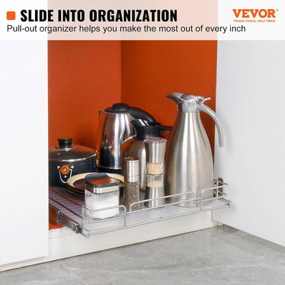 VEVOR 18.5"Wx21"Dx3.5"H Pull Out Cabinet Organizer, Heavy Duty Slide Out Pantry Shelves, Chrome-Plated Steel Roll Out Drawer, Drawer Storage for Home Under Sink, 20"Wx22"Dx7"H Install Size for Cabinet