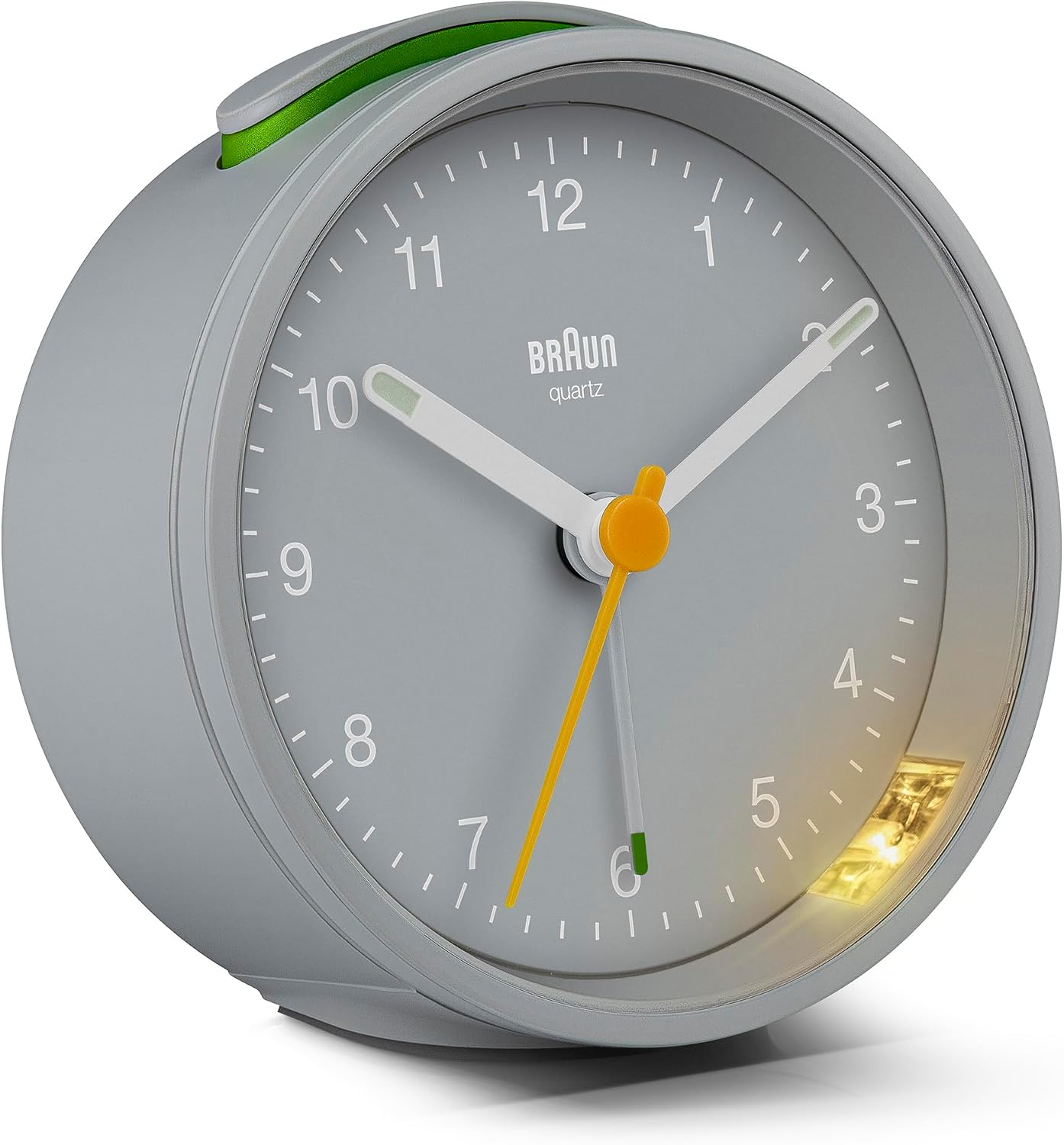 Braun Classic Analogue Alarm Clock with Snooze and Light, Quiet Quartz Movement, Crescendo Beep Alarm in White, Model BC12W.