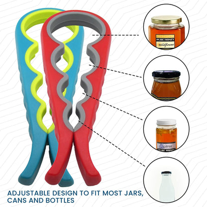 Gadgetime USA 4 in 1 Jar and Bottle Opener -(2 pack) Non-slip, Kitchen tool - Easy to Use Multifunctional for Weak Hands Seniors, or Arthritis - (Blue and Red)