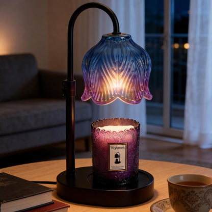 Flower Candle Warmer Lamp, Timer & 4-Level Dimmer, Adjustable Height | Flameless Electric Wax Warmer for Jar Candles, Includes 2 Bulbs, Pink, Home Decor Gift for Mom & Women, Housewarming